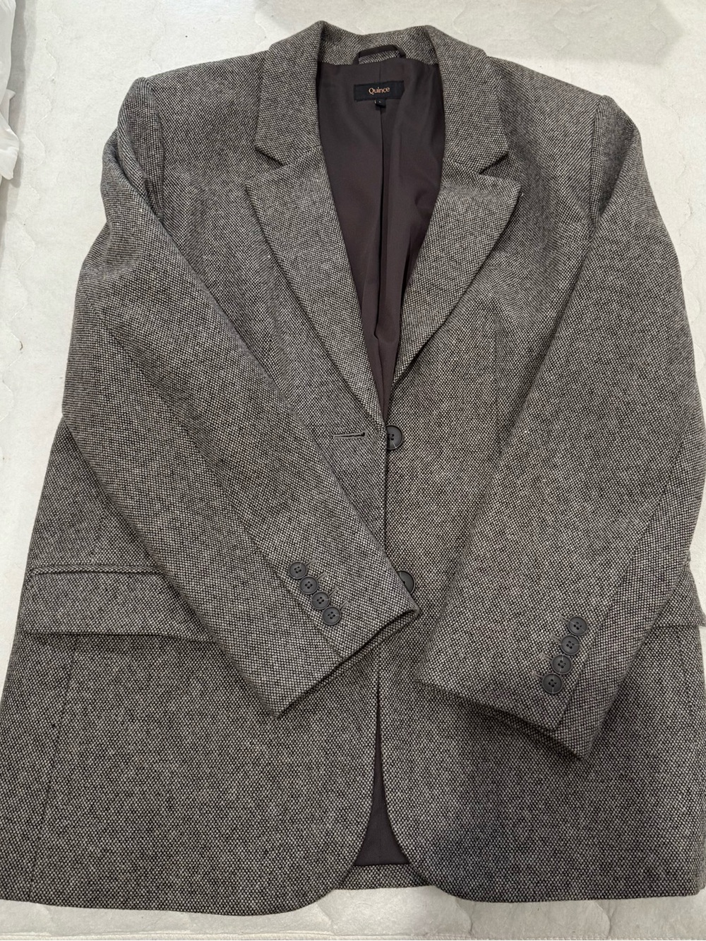 Quince Women’s Gray Herringbone Single-Breasted Blazer